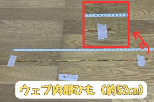 野球グローブのウェブ内部ひもの長さ