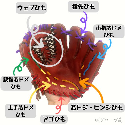 捕球面にある革紐（グラブレース）の解説