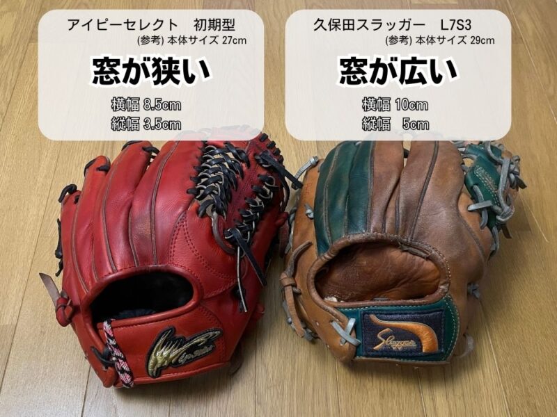 窓が広いグローブと狭いグローブの比較写真